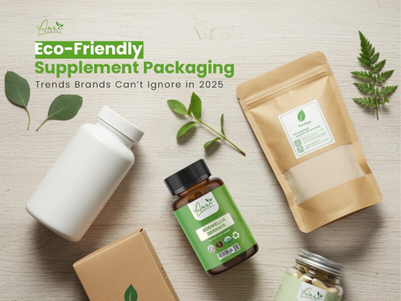 2025 sustainable packaging guide for supplement brands featuring biodegradable materials, recycled packaging, and environmentally friendly solutions