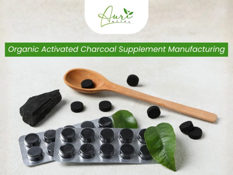Activated charcoal production process at Aurinutra showing commitment to organic standards, purity, and manufacturing excellence in supplement creation